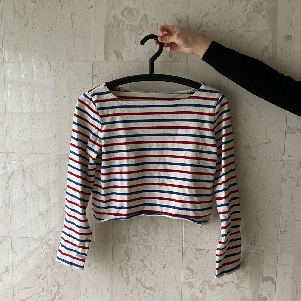 Cropped striped nautical long sleeve shirt